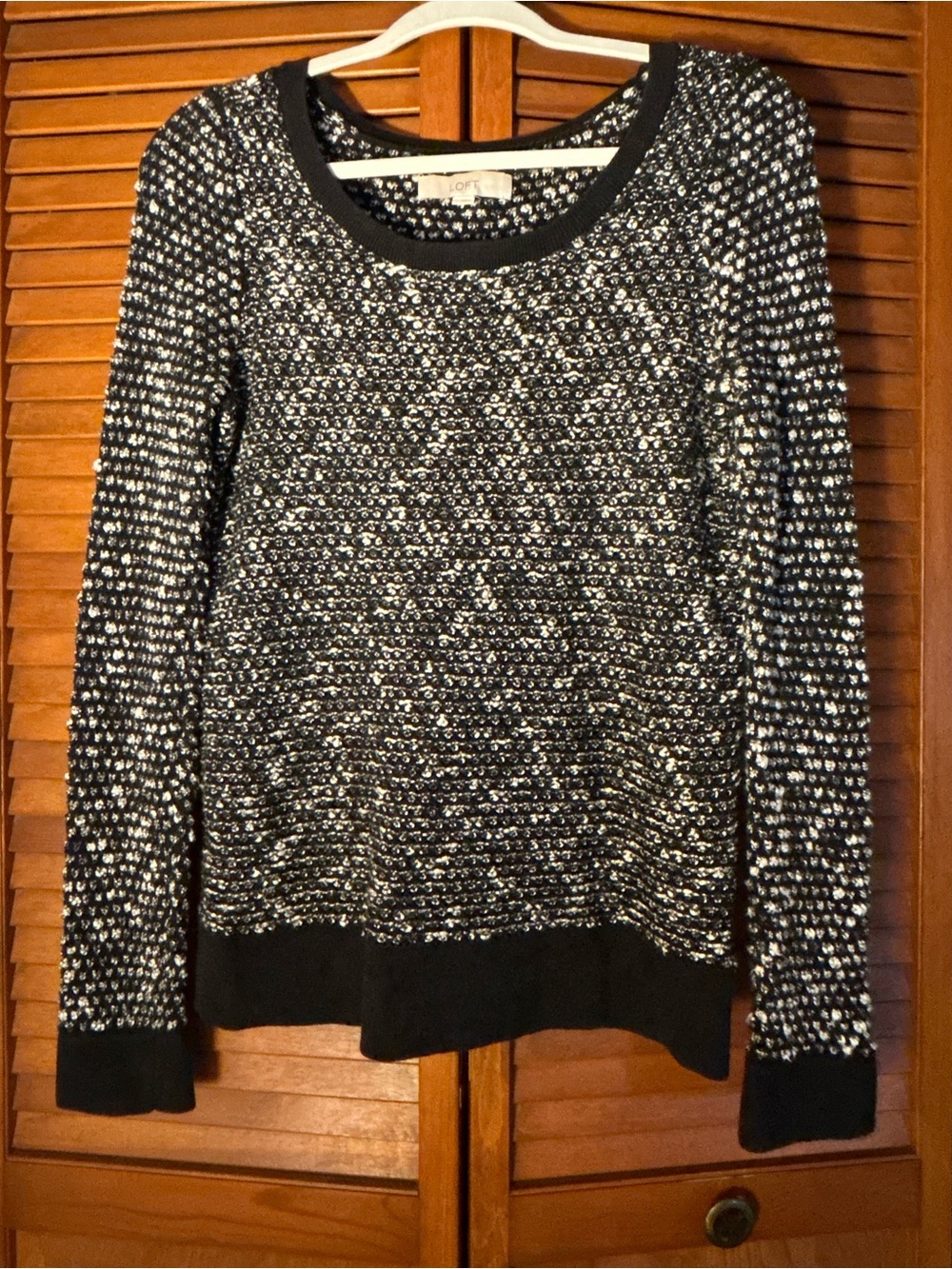 LOFT Black & White Marled Crewneck Sweater